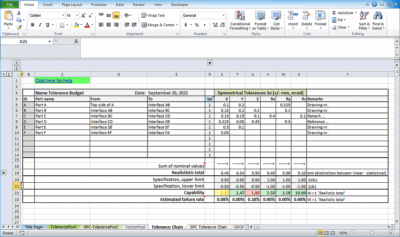 Screenshot of TolStackUp, the Excel template for tolerance stackup analysis